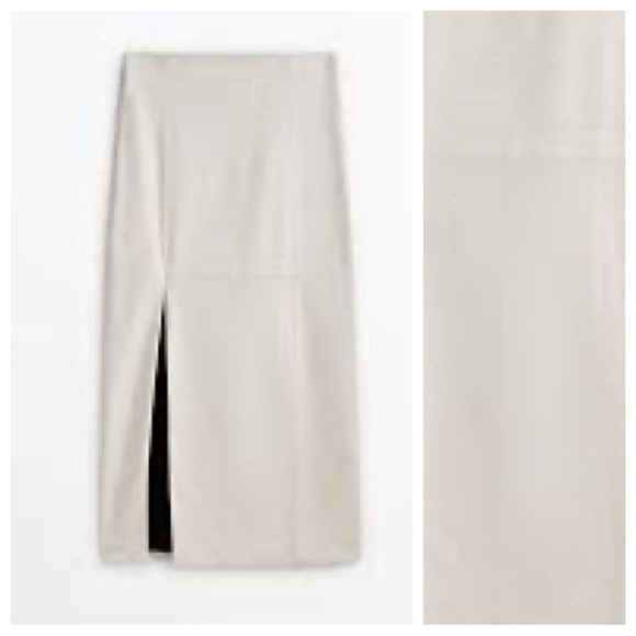NWT Massimo Dutti Studio Off White Leather Midi Skirt with Front Slit Size M. - Picture 3 of 12